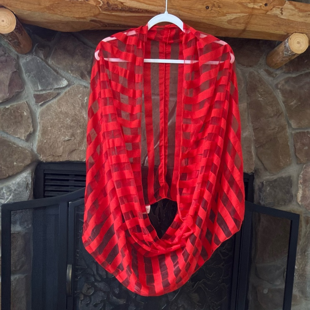 Red Sheer Striped Infinity Scarf - Picture 9 of 9